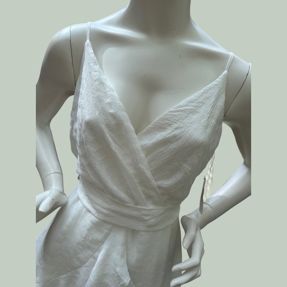 Altar'd State White Ruffle Tiered Mini Dress V-Neck Tie Waist 26Z555FCLI Size M